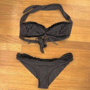 Bubululu Malibu Black Polka Dot Bikini Shorts Set Ruffle Trim Medium EUC